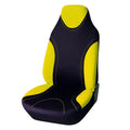 Universal car seat cover set in blue fabric for front seats, showing dirt-resistant surface with compact storage