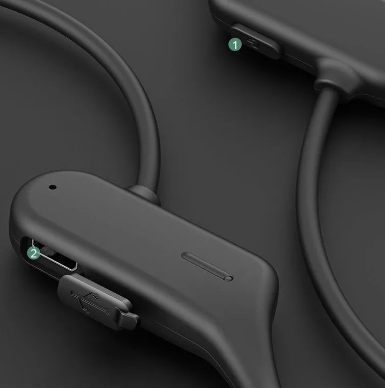 Non-ear wireless sports headphones in black, open-ear air conduction design with BK3266 chip and IPX4 rating