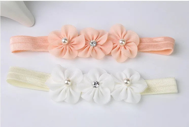 Three plum blossom baby headband fabric flower pink white Korean style infant hair accessory