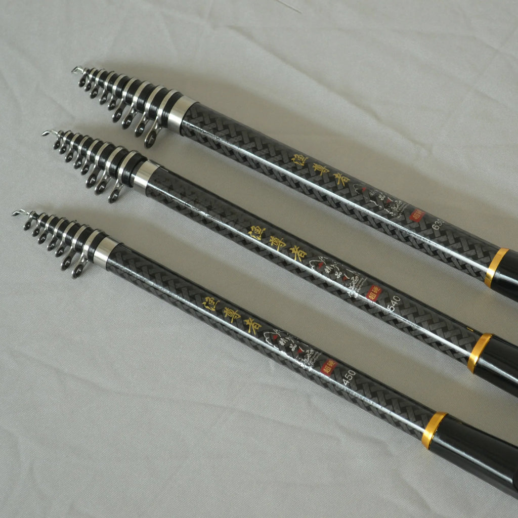 Carbon fibre telescopic fishing rod with four adjustable lengths for saltwater and freshwater rock fishing