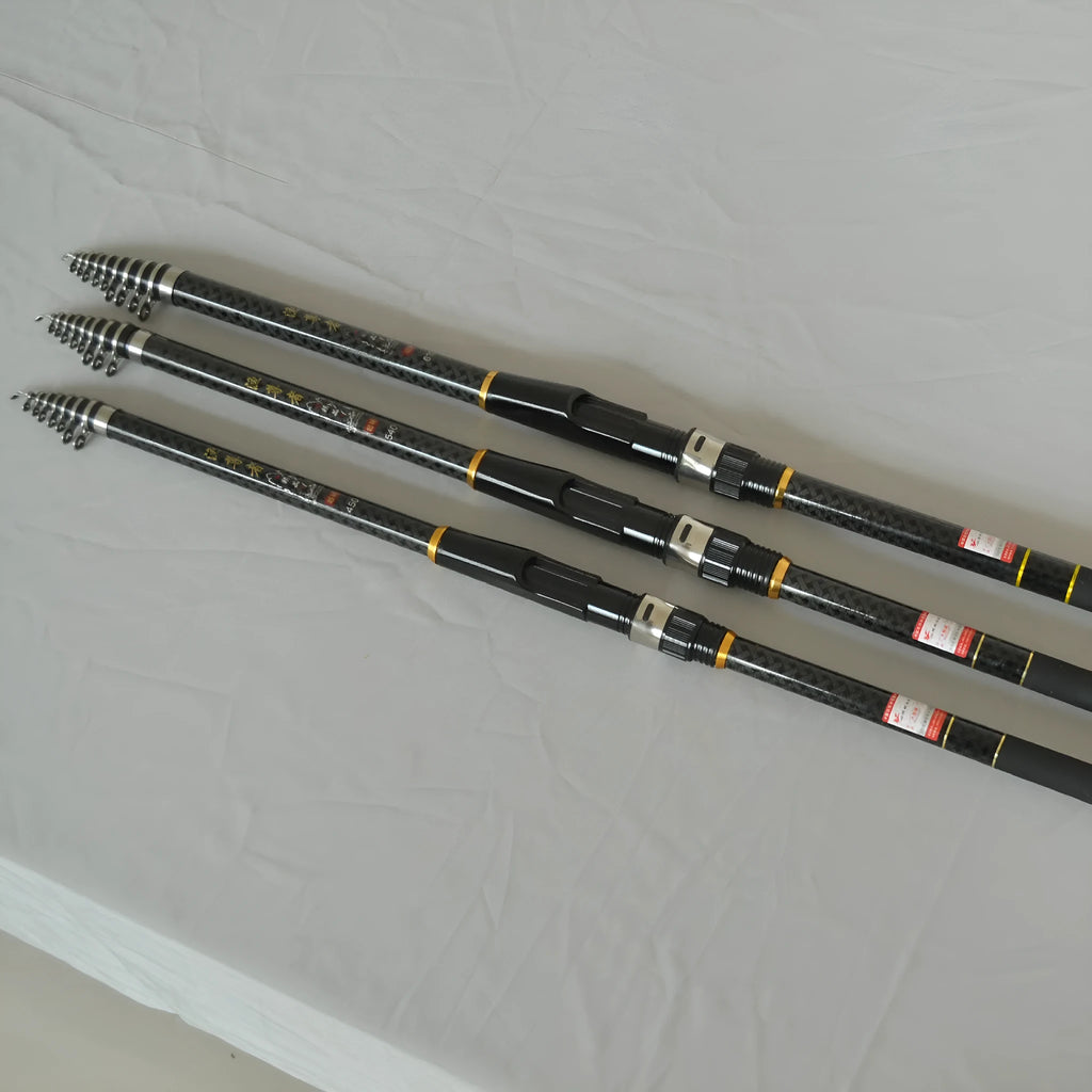 Carbon fibre telescopic fishing rod with four adjustable lengths for saltwater and freshwater rock fishing
