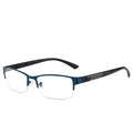 Men's half-frame myopia glasses with metal frame in simple style, available in black blue grey with minus lenses -0.50 to -6.00