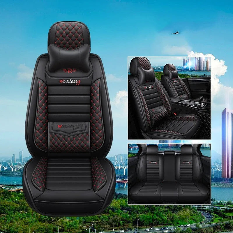 Leather car seat cushion with high elastic sponge filler, shown in a red colour on a car seat.