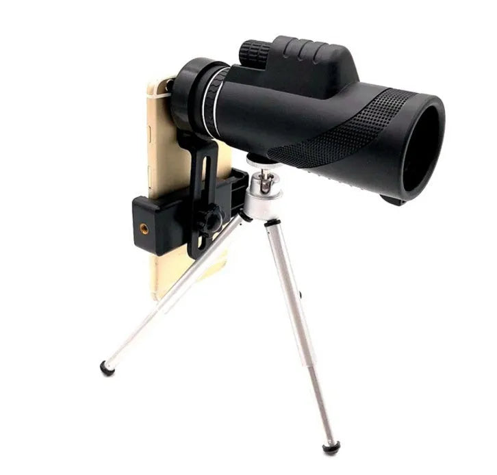 Black 40x60 HD monocular telescope with smartphone compatibility for long-range observation.