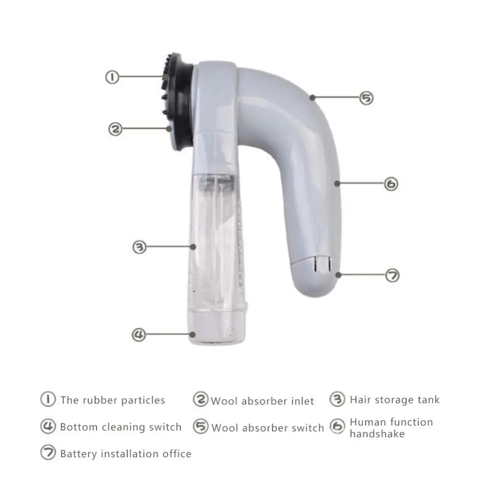 Grey electric pet hair remover device, 19cm handheld ABS rubber tool for cat and dog hair