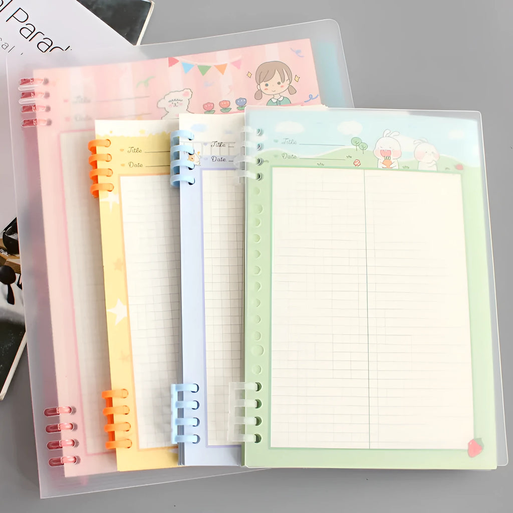 B5 loose-leaf refill paper with colourful PP plastic shells showing 8-hole punch design