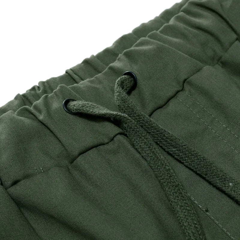 Casual cotton blend multi-pocket men's shorts in Army Green, front view, sizes S-3XL