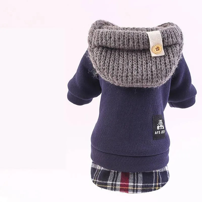 Autumn winter four-legged small dog padded cotton coat in grey with polka dot pattern, loose fit version