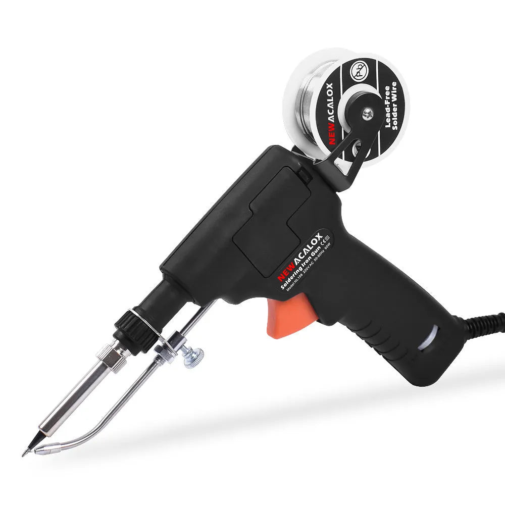60W manual soldering iron with alloy tip and ABS black handle on a workbench