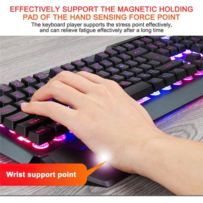 Wired gaming keyboard with RGB LED backlight, phone holder, pen slot, and card slot in black, white, or grey.