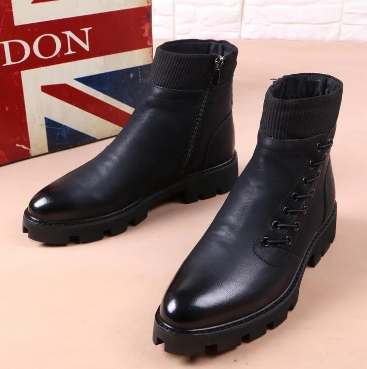 Men's black microfiber ankle boots with lace-up front and rubber sole for spring