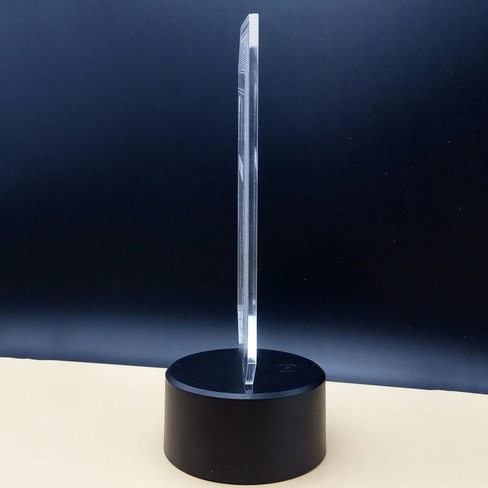 Brain-shaped 3D acrylic illusion desk lamp with colourful LED lights on a black ABS base.