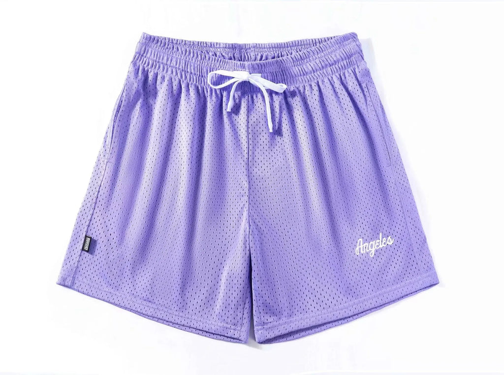 Men's black double-layer mesh sports shorts laid flat, showing the mesh fabric detail and stitching.