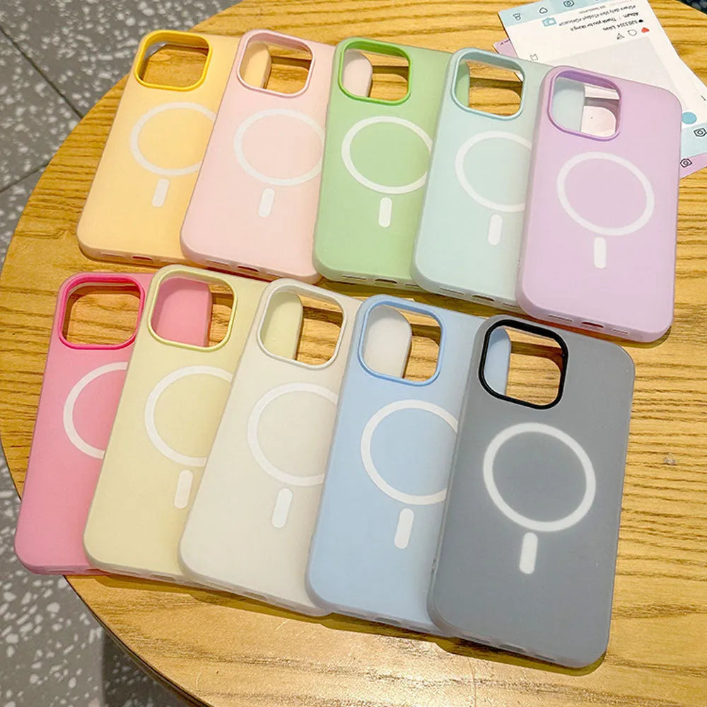 Fashion personality double-layer magnetic phone case for iPhone, frosted TPU finish, beige colour