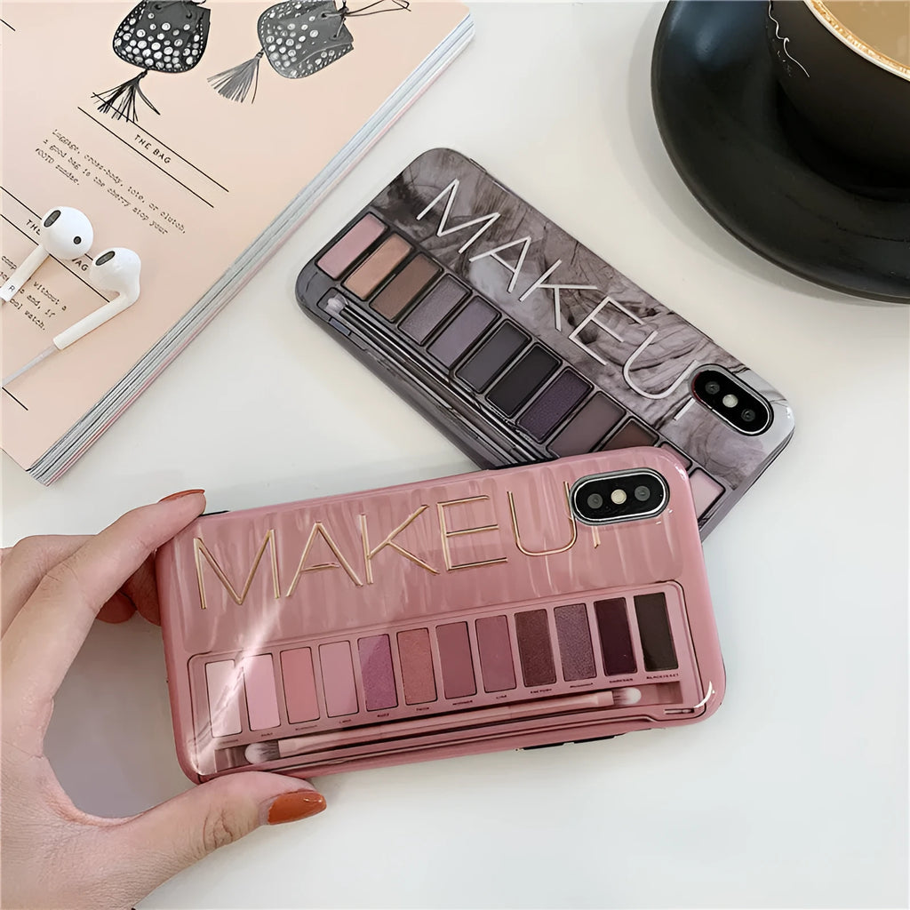 Flesh and grey silicone eye shadow phone cases for various iPhone models.