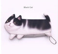 Soft black cosmetic bag with 3D printed cat pattern, showing zipper closure and dimensions of 16cm x 21cm