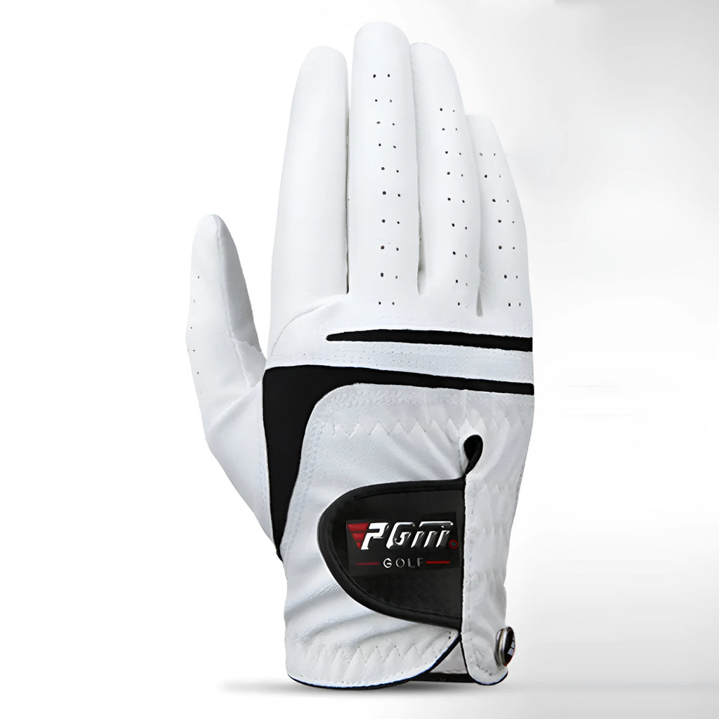 Men's real sheepskin leather golf glove with anti-skid particles, size 23, left hand, on green grass