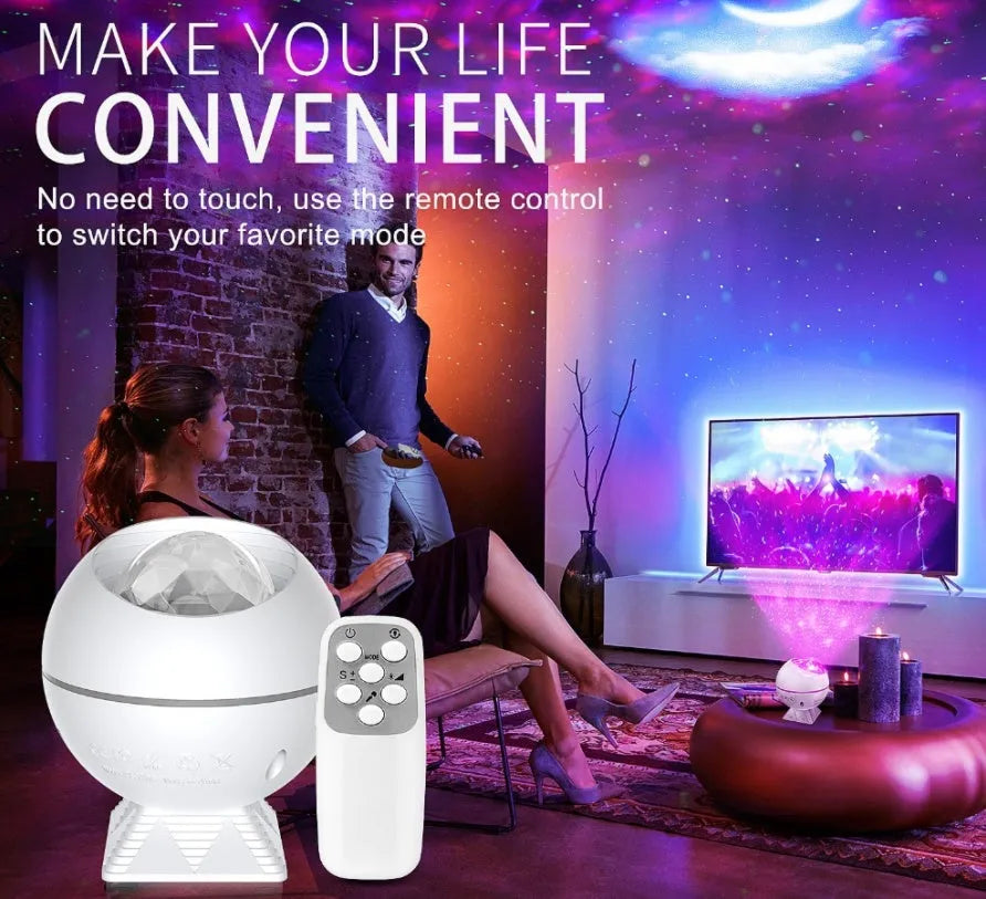 White spherical voice control LED starry sky projection lamp with USB cable for galaxy lighting effects