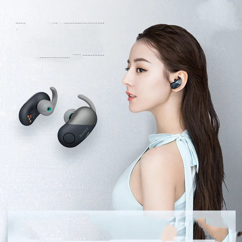True wireless in-ear Bluetooth noise-canceling earbuds, waterproof, black colour, with charging case