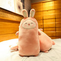 Cherry blossom pink plush rabbit doll with a soft fabric body, shown in 55cm, 75cm and 100cm sizes.