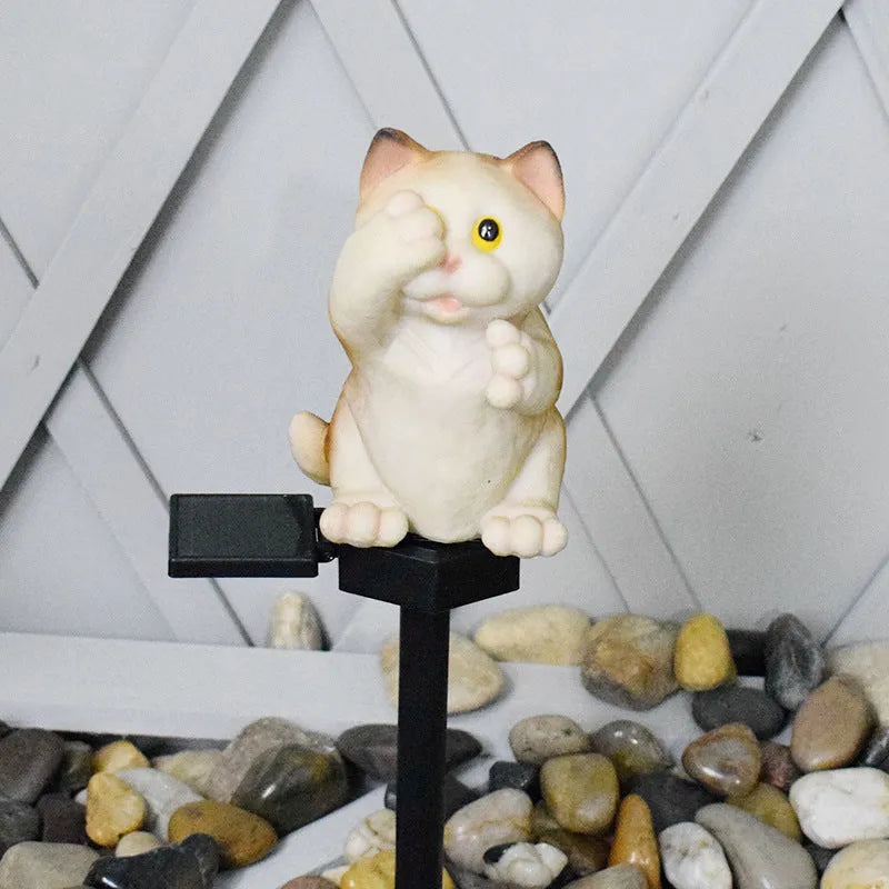 Cat-shaped solar lawn light for garden decoration in brown or grey colour options