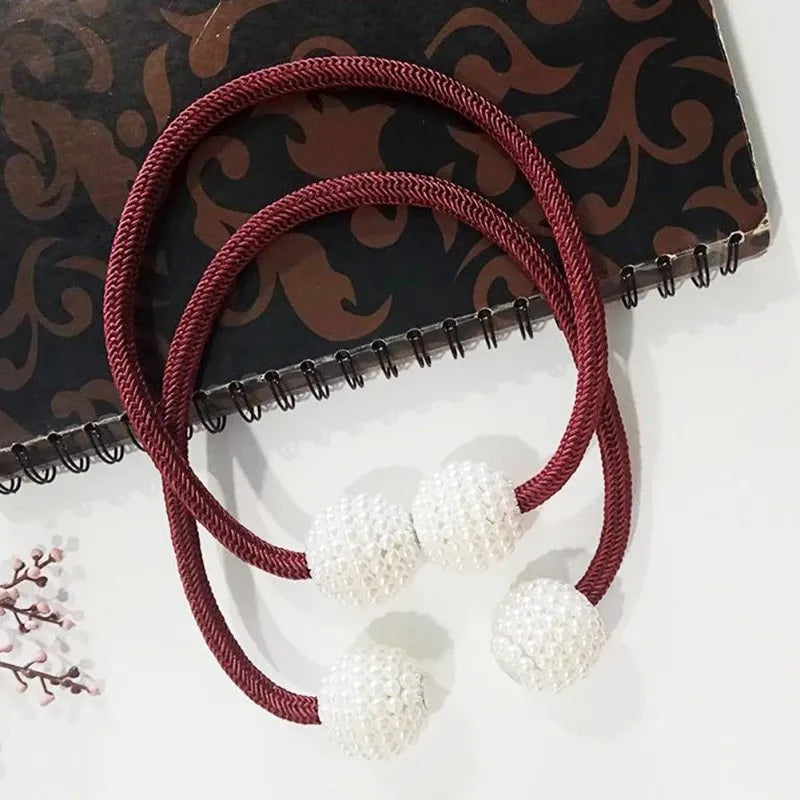 Magnetic curtain tiebacks with pearl beads in Beige, Coffee, Gray and other colours, holding curtain fabric back