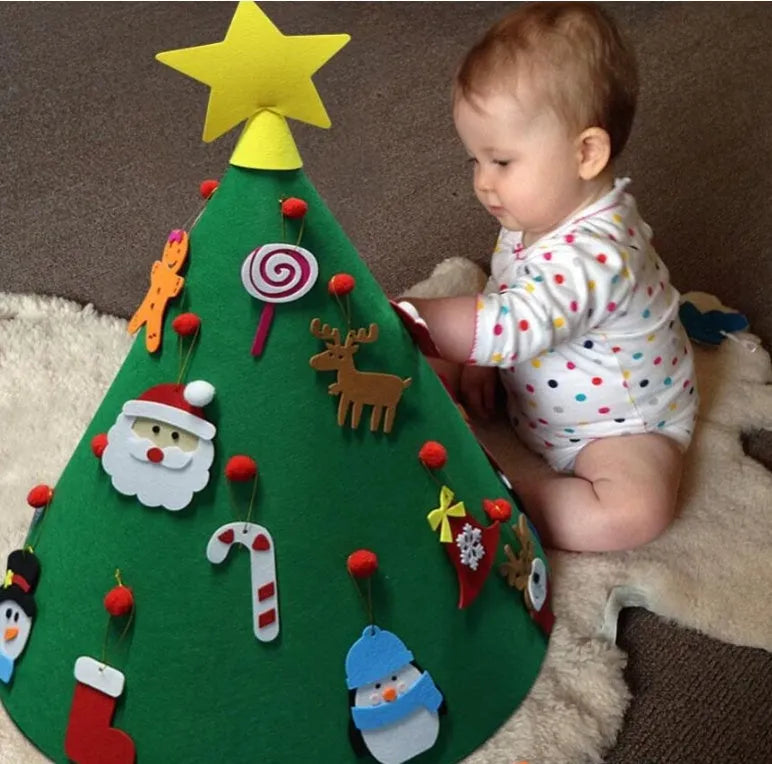 Felt Christmas tree three-dimensional pendant DIY craft kit with felt balls and cone tree shape, 50x60cm, on a white background.