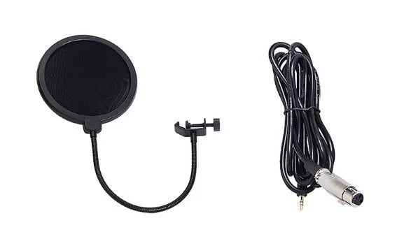 BM800 condenser microphone set with metal shock mount and spray net on cantilever bracket