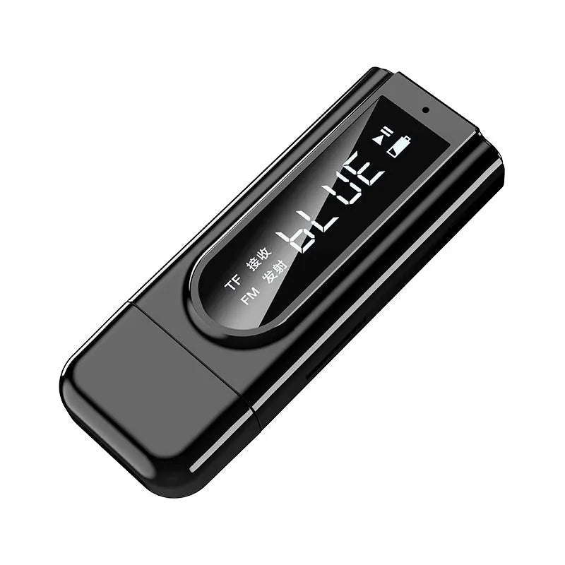 Black USB car FM Bluetooth receiver with USB and AUX ports for MP3 playback