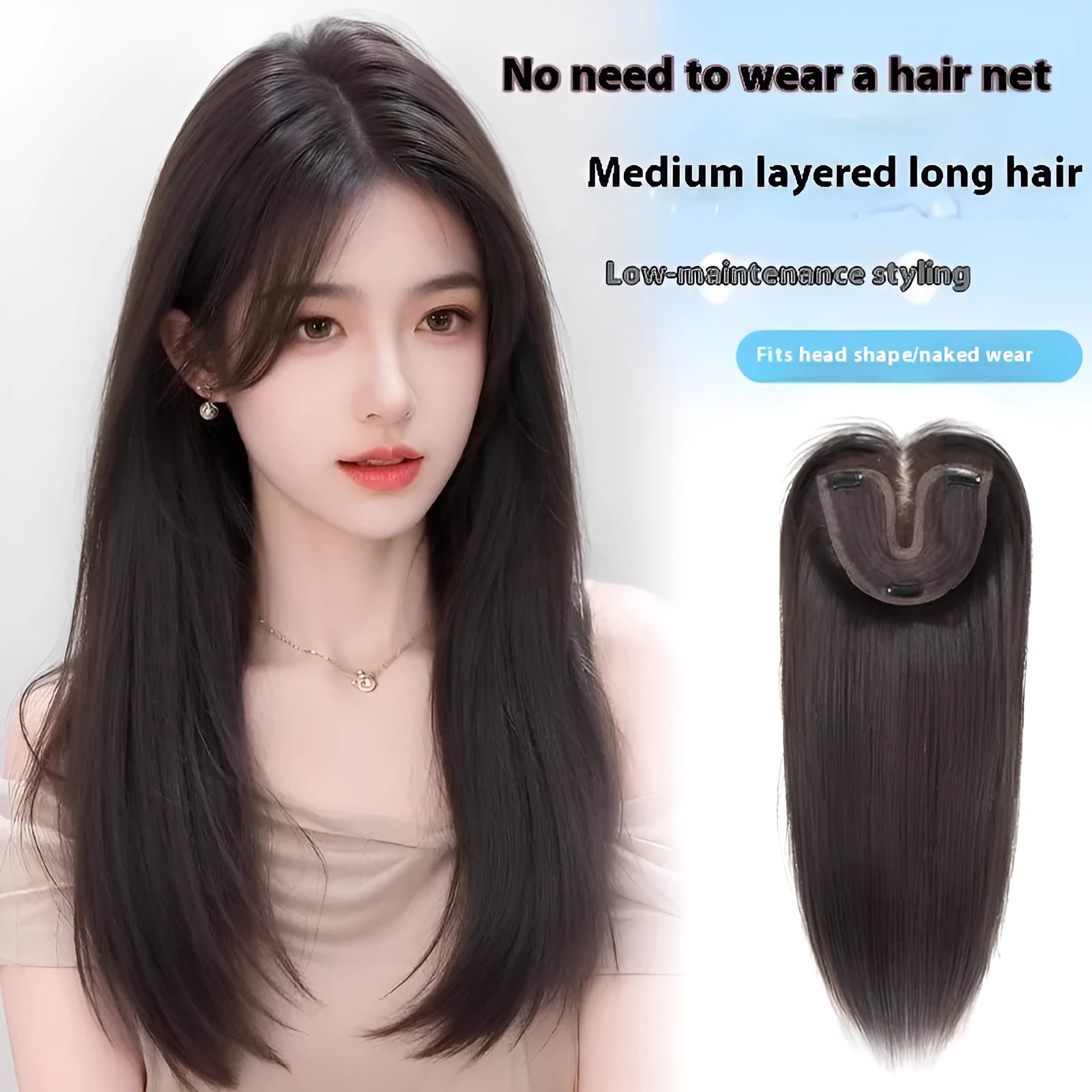 Brown black full-head wig with Chinese character bangs style made from high temperature fibre