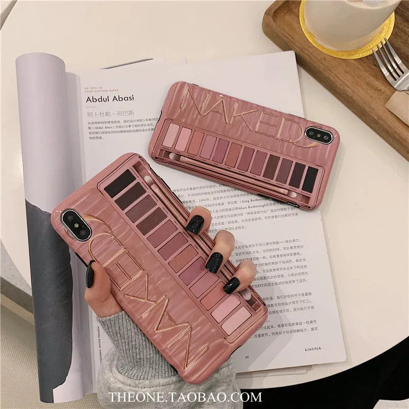 Flesh and grey silicone eye shadow phone cases for various iPhone models.