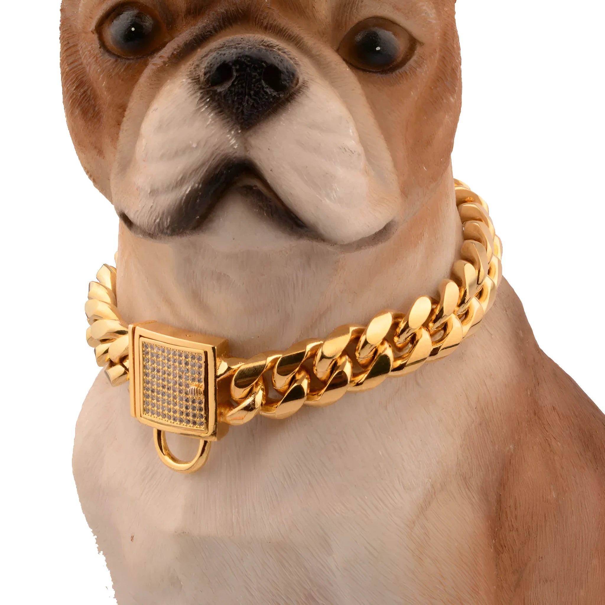 Gold stainless steel titanium steel encryption chain necklace 30mm wide on display