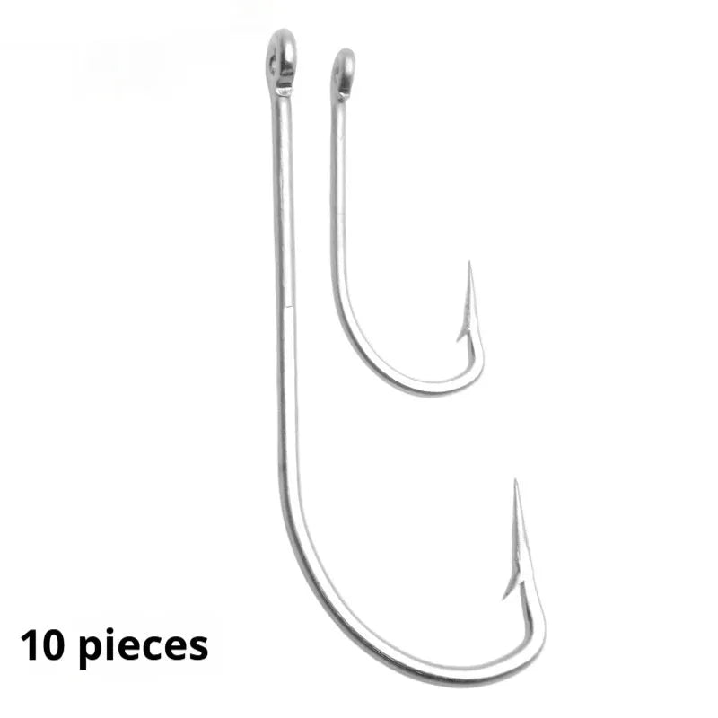 Multi-specification stainless steel alloy sea fishing hooks for ocean boat fishing.