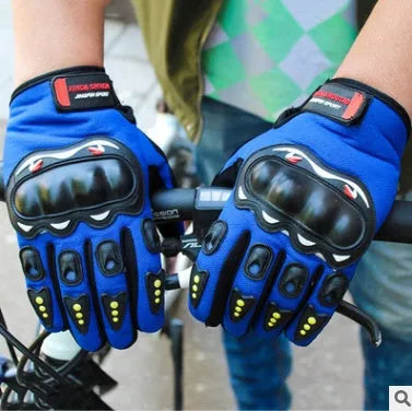 Black outdoor motorcycle non-slip gloves with hard shell and velcro closure
