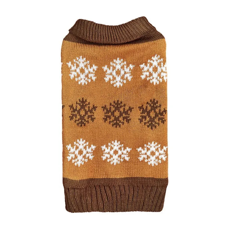Gray and dark brown dog Christmas sweater with snowflake pattern for winter wear
