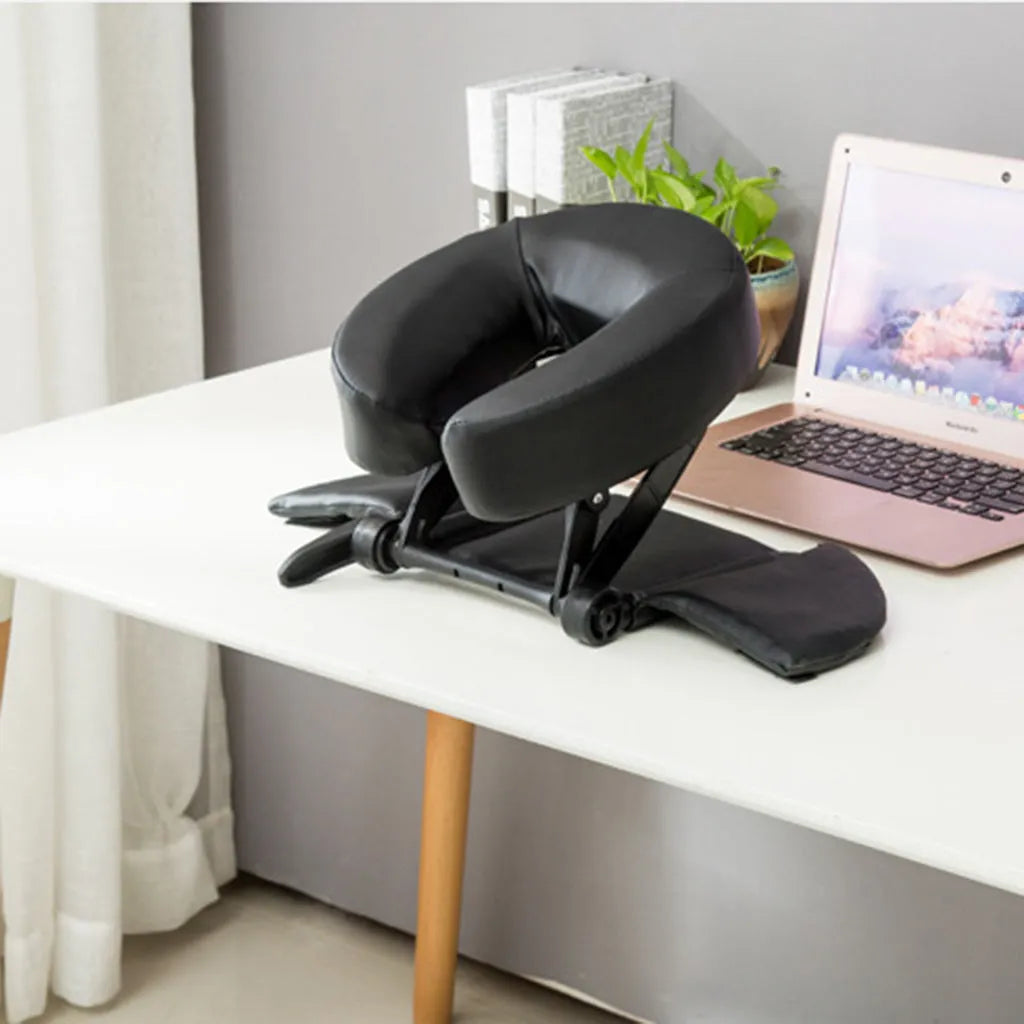 U Shaped SPA Health Pillow with PU Leather cover in black, adjustable face rest for massage table