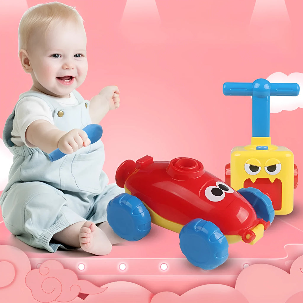 Children's air balloon powered car toy set with 2 ABS plastic cars and 12 balloons on a white background