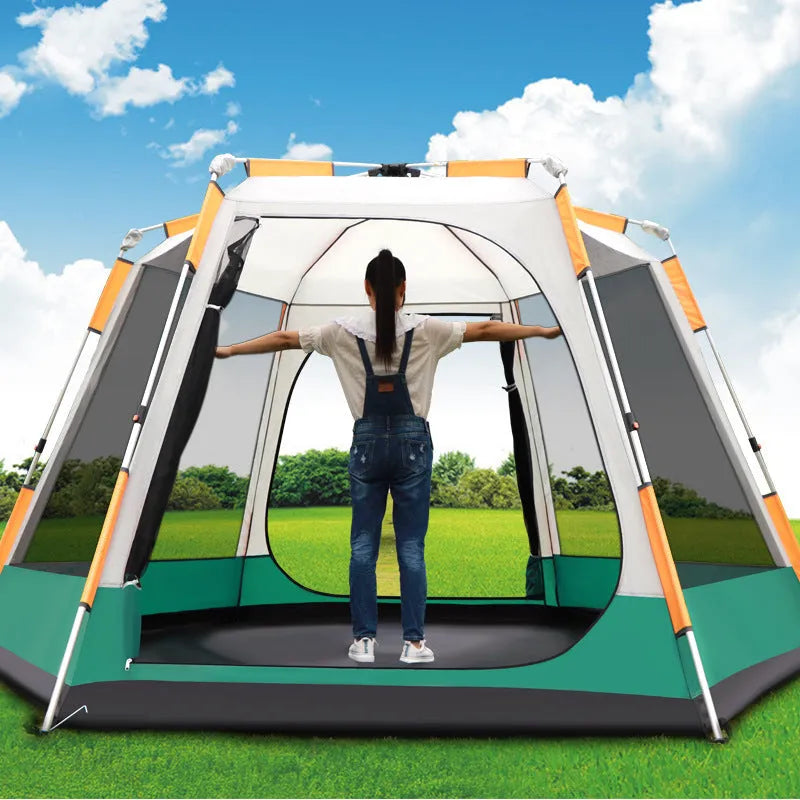 Fully automatic camping tent with all-aluminium hydraulic frame, snow skirt, Oxford cloth, Blue Coffee Green options