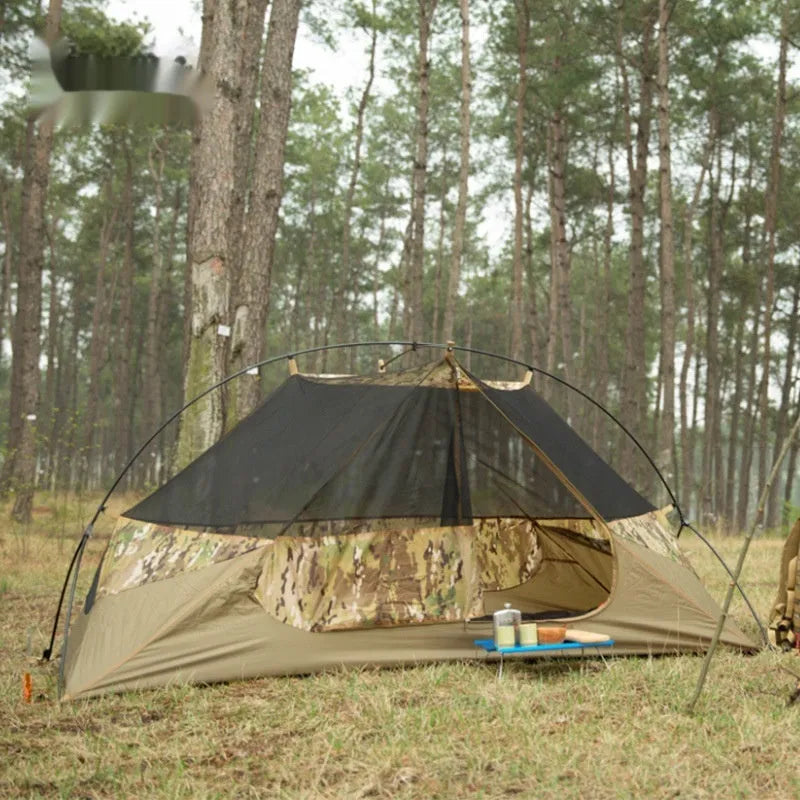 Single person military hiking tent in camouflage colour for four-season outdoor camping