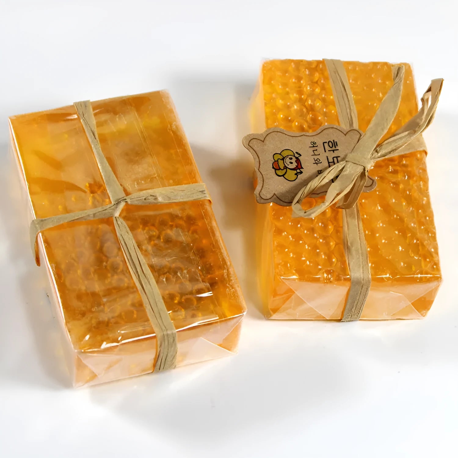 Korean propolis honey soap bar 100g yellow colour on a light background, suitable for face and body cleansing