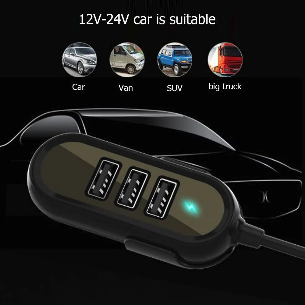Black and white car rear seat charger with 6.8A USB output, 12-24V input and ABS PC housing