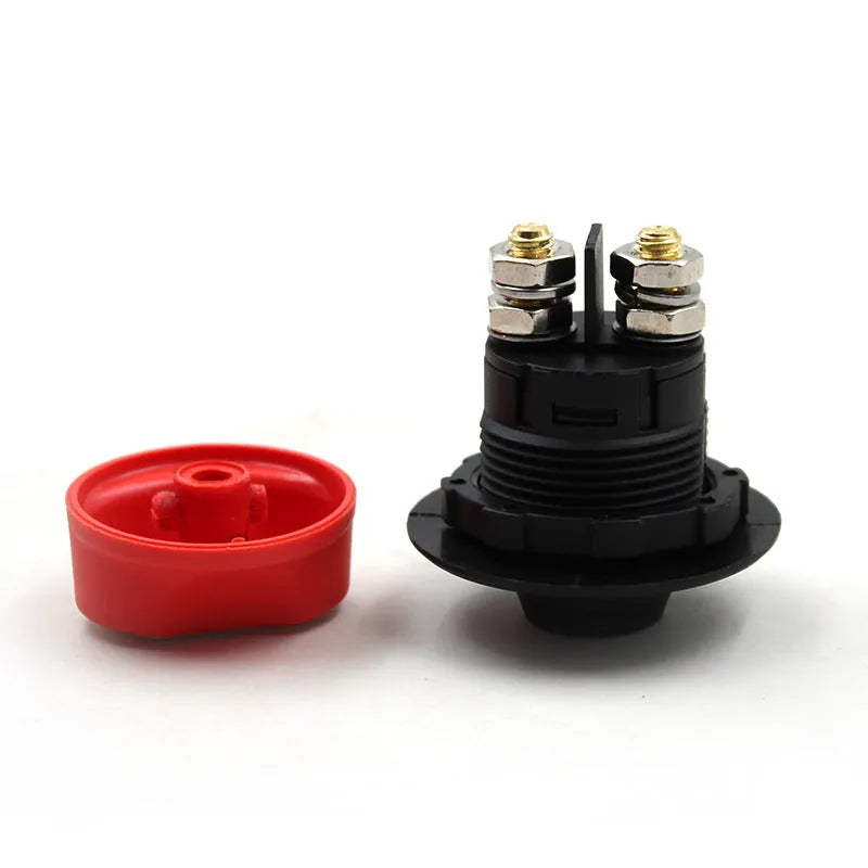 Battery disconnect switch with red detachable knob and thick wire screw for 50A 100A 200A car yacht RV use