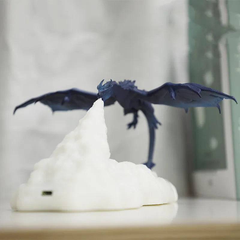 3D printed biodegradable PLA dragon LED night light with warm glow, rechargeable, blue and red colour options