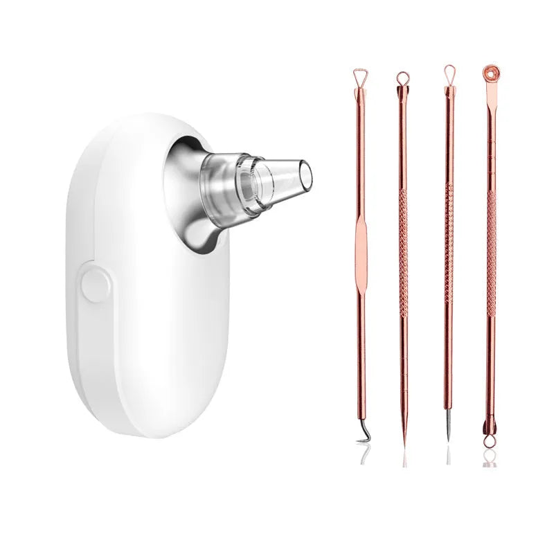 Gold rechargeable electric face cleanser with two brush heads for blackhead removal and deep cleaning