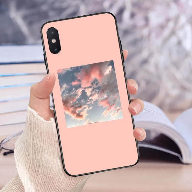 Painted pink iPhone case with roll brush design showing lattice, letter and broken flower patterns