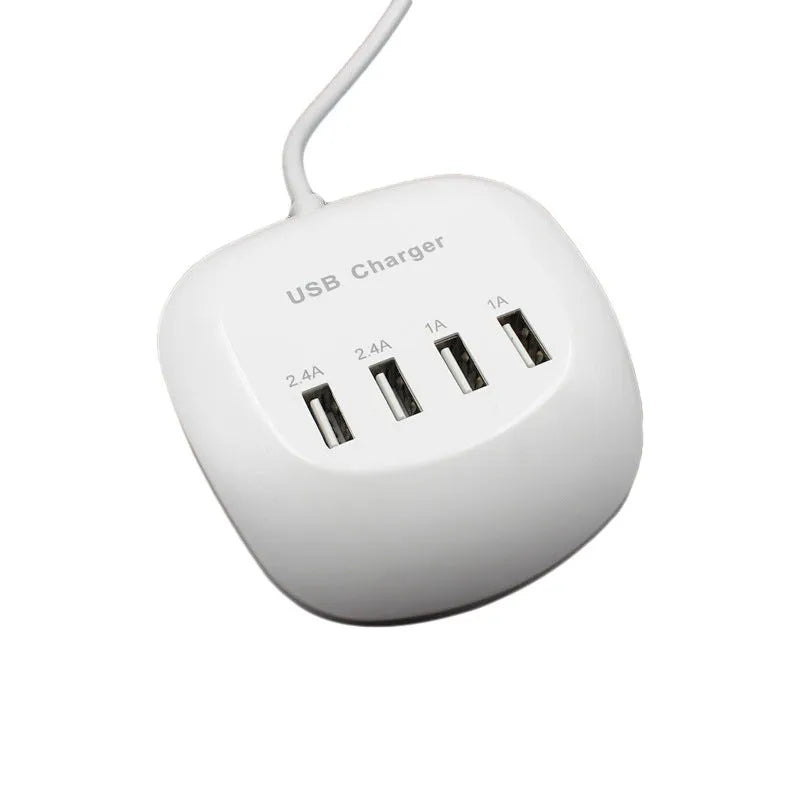 Dual-port USB wall charger with ABS plastic housing showing EU and US plug options