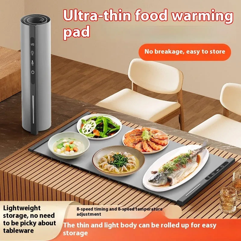 Household silicone dishes warming plate 300W in beige with EU plug on dining table
