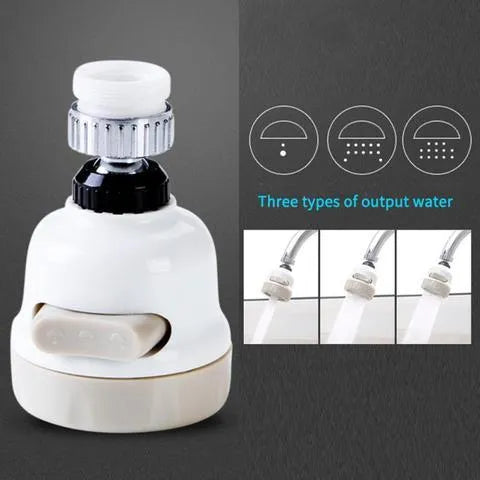 Faucet booster shower attachment in white and grey with 3-mode spray button and 360-degree rotatable head for round taps