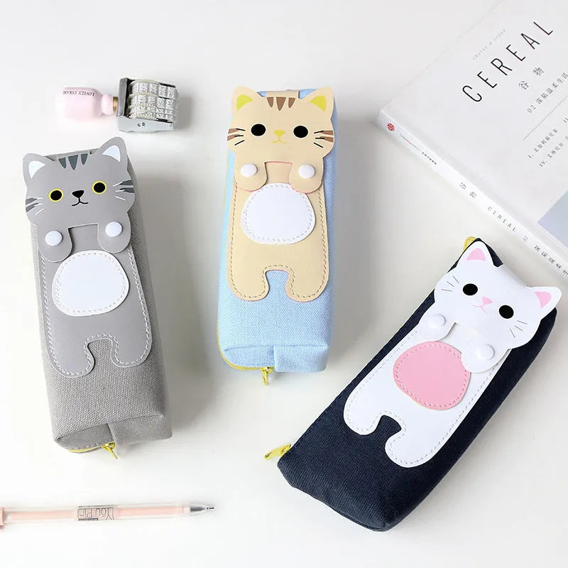 Cat cartoon canvas pencil case, square zipper pencil bag, 20x8cm, for female students
