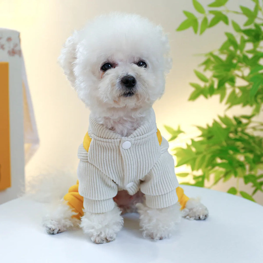 Corduroy little tiger overalls suspender pants for dogs, polyester, available in XS to XL sizes